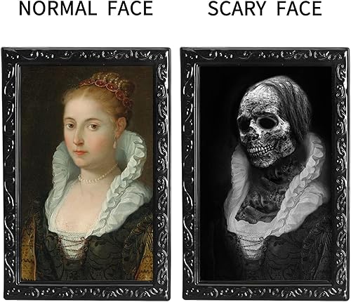 Miniatura 2 de OEDOC Paquete de 4 marcos de fotos de Halloween de 10.2 x 14.5 pulgadas con expresión de rostro cambiante en 3D, para decoración de fiestas de