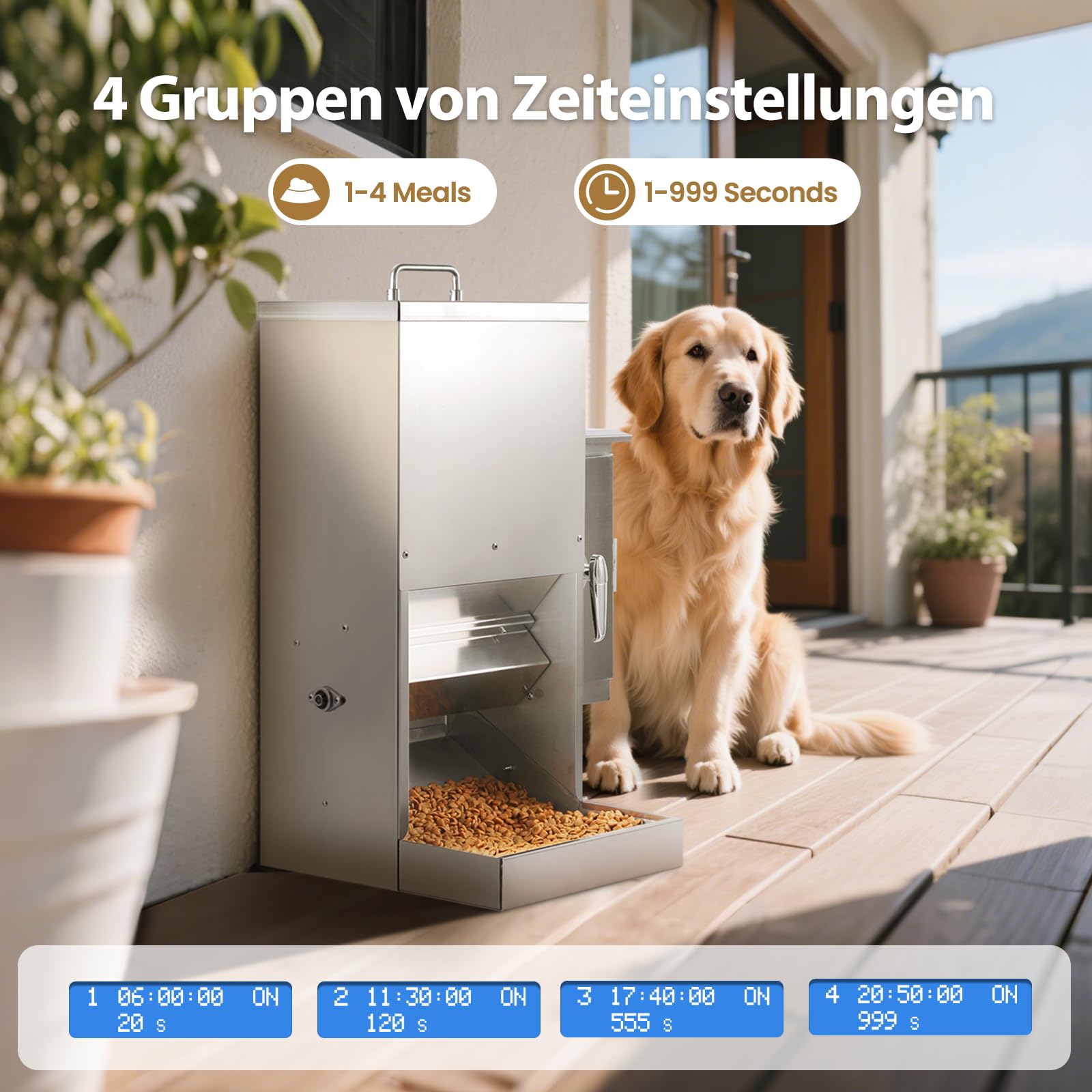 16L Großer Automatischer Hundefutterspender mit Timer, Edelstahl-Futterautomat mit Programmierbarem Fütterungsplan für Große Hunde oder Katzen