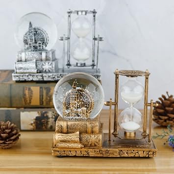 LED MusicCrystal Snow Globe, Sand Timer ,Hourglass,Home Decor,Table Decor for Living Room ,Office Desk Decorations[Brass Ferris Wheel]