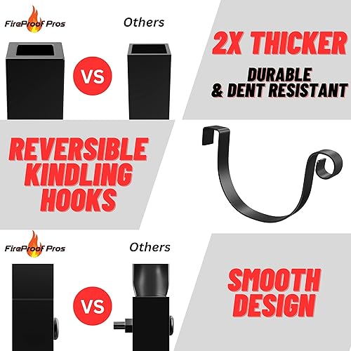 Miniatura 2 de FireProof Pros Estantes de leña para interiores y exteriores con ganchos de madera Kindling. Soporte de madera de doble revestimiento de 25.6