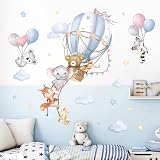 Adhesivos de Pared wondever con Globos Aerostáticos, y animales: Elefante, Oso, Zorro, etc. para Habitación Infantiles de Niños y Bebés