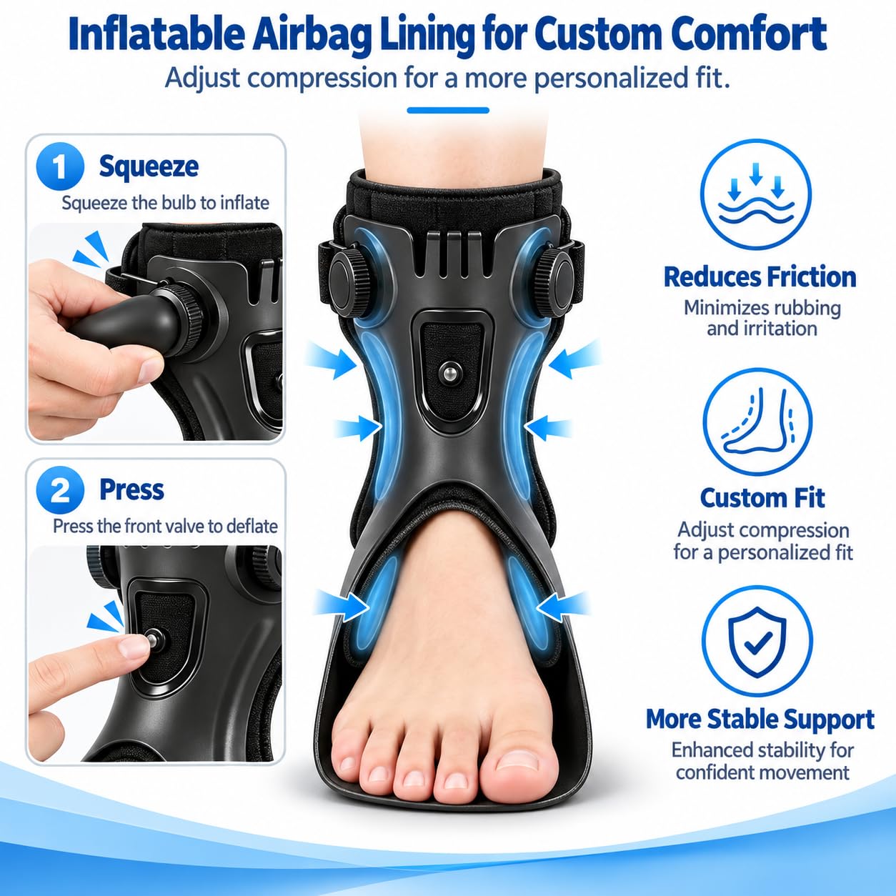 AFO Foot Drop Brace, Inflatable Ankle Foot Orthosis, Right-XL