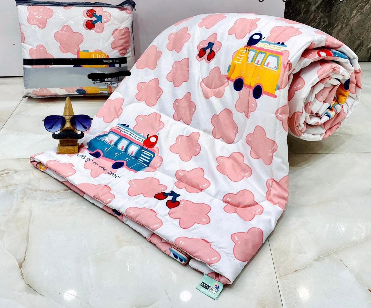 PRISCILLA 150 GSM Glace Cotton Kids Single Bed 250 TC Reversible Comforter | AC Blanket | Quilt | Duvet - All Seasons Lightweight Bedding Set with Cute Patterns - Design9 (B0D9C4QL7S) Amazon Price History, Amazon Price Tracker