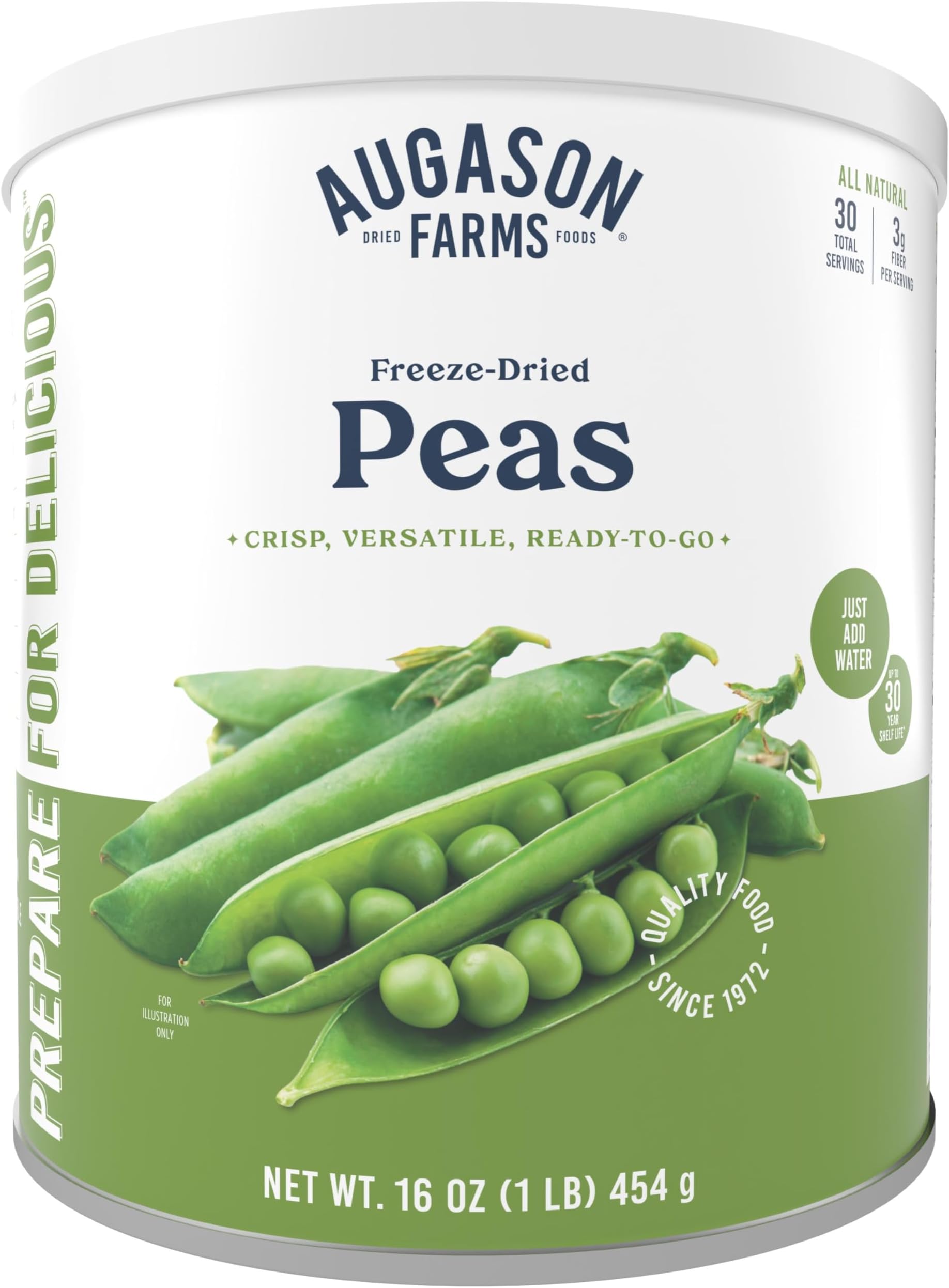 Augason Farms Freeze-Dried Peas Emergency Food Supply, 30 Servings, 30 Year Shelf Life, Great for Cooking, Side Dishes, and Snacks - Dehydrated Meals, Survival Food Camping Essentials Can