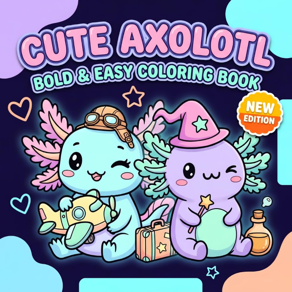 Cute Axolotl Coloring Book: Delightful Big And Simple Illustrations Made For Young Creators Who Enjoy Relaxation, Creativity, And Playful Expression