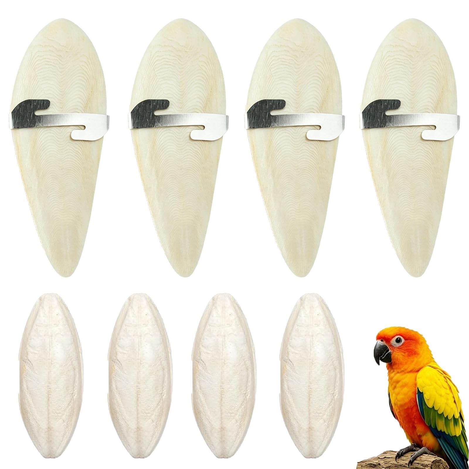8-Piece Cuttlefish Bone for Tortoise and Birds, Calcium Rich Cuttlebone Treat for Parrots, 10-11cm and 5-7cm Cuttlebone Set with 4 Holders, Calcium Treat for Snails and Reptiles