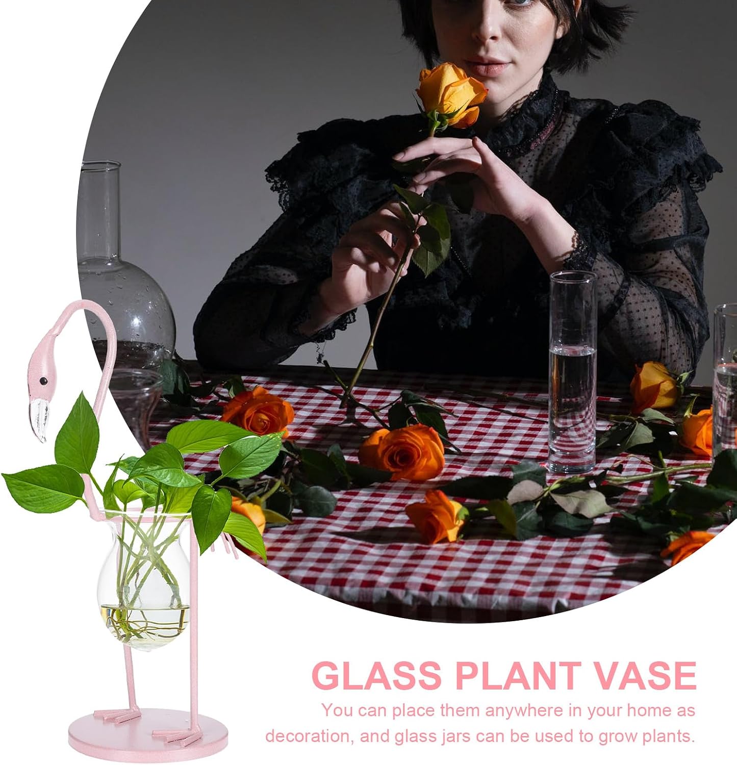 Flamingos Shaped Hydroponic Vase with Glass and Iron Pink image 4