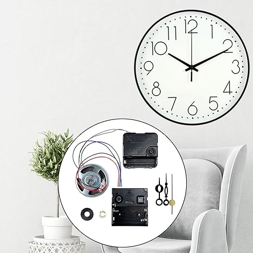Miniatura 6 de KLKCMS Mecanismo de movimiento de reloj de pared DIY con segundas manecillas de hora y minuto, piezas de repuesto para reloj de pared con campanilla