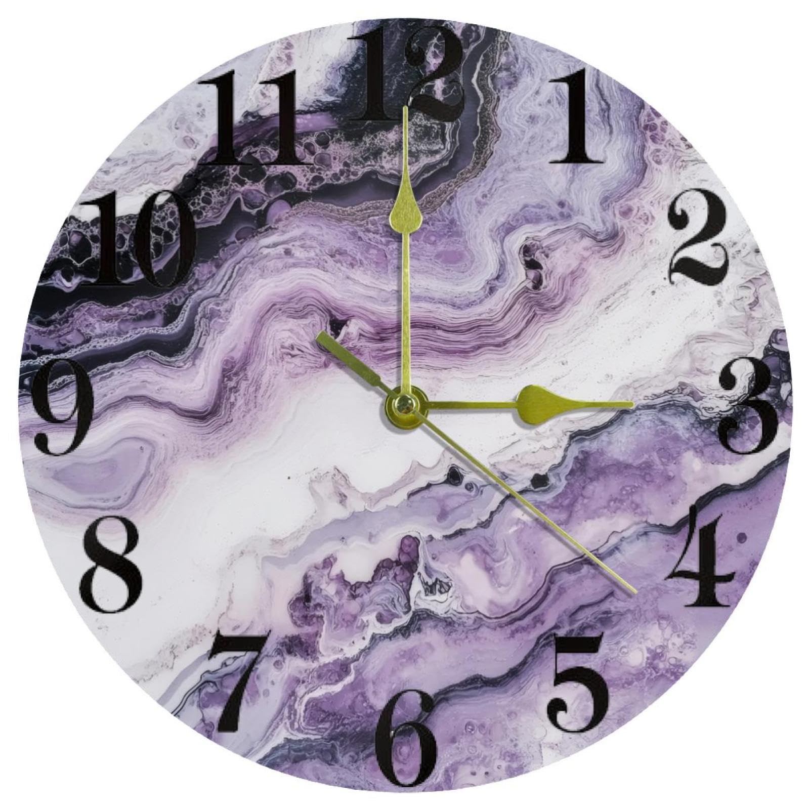 Horloge murale en marbre lilas ronde silencieuse sans tic-tac à pile pour la maison