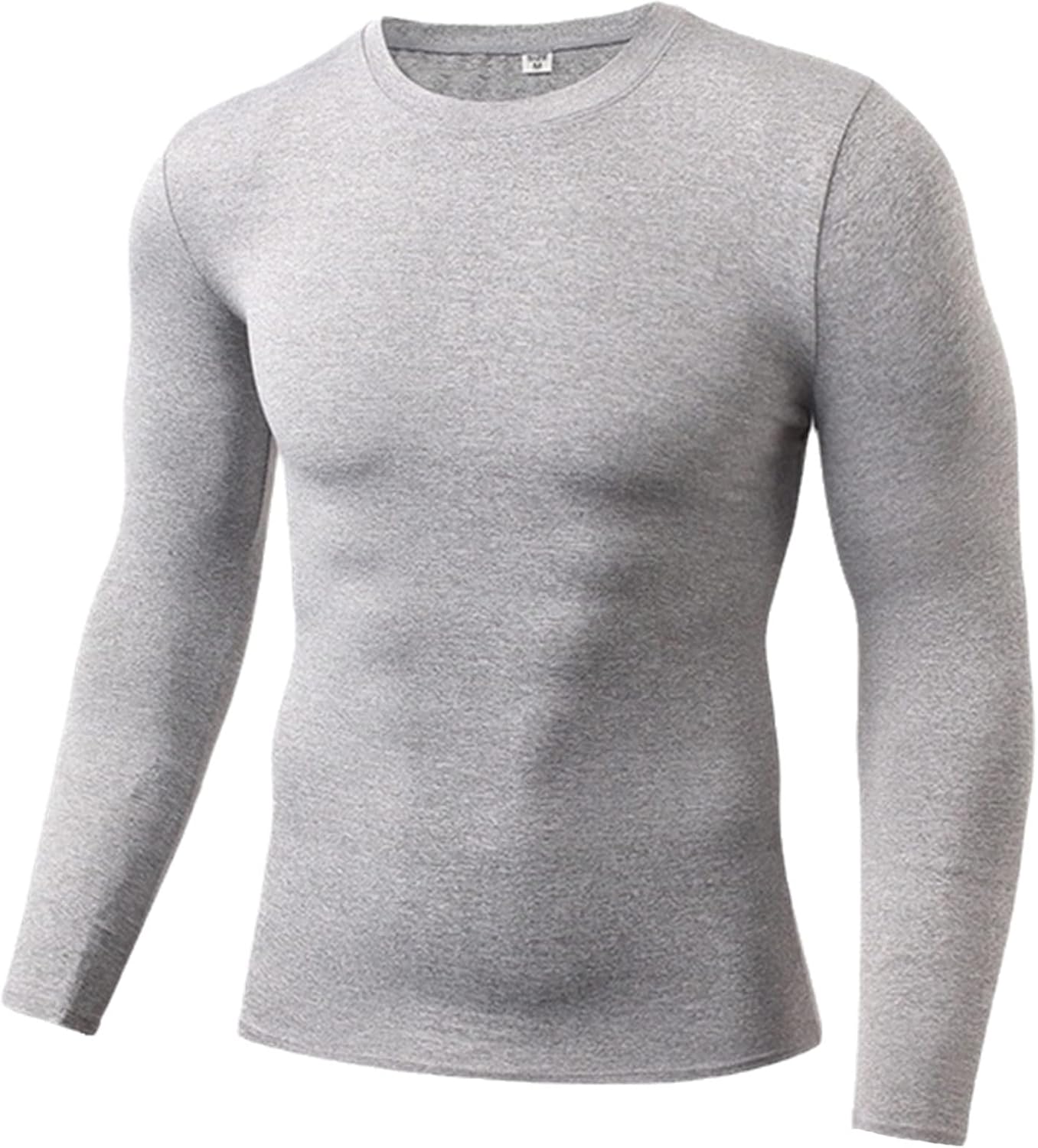 Comfortable Mens Compression Under Basic Layer Top Long Sleeve Tights Sports Running T-Shirt Gym Fitness T Shirt Gray