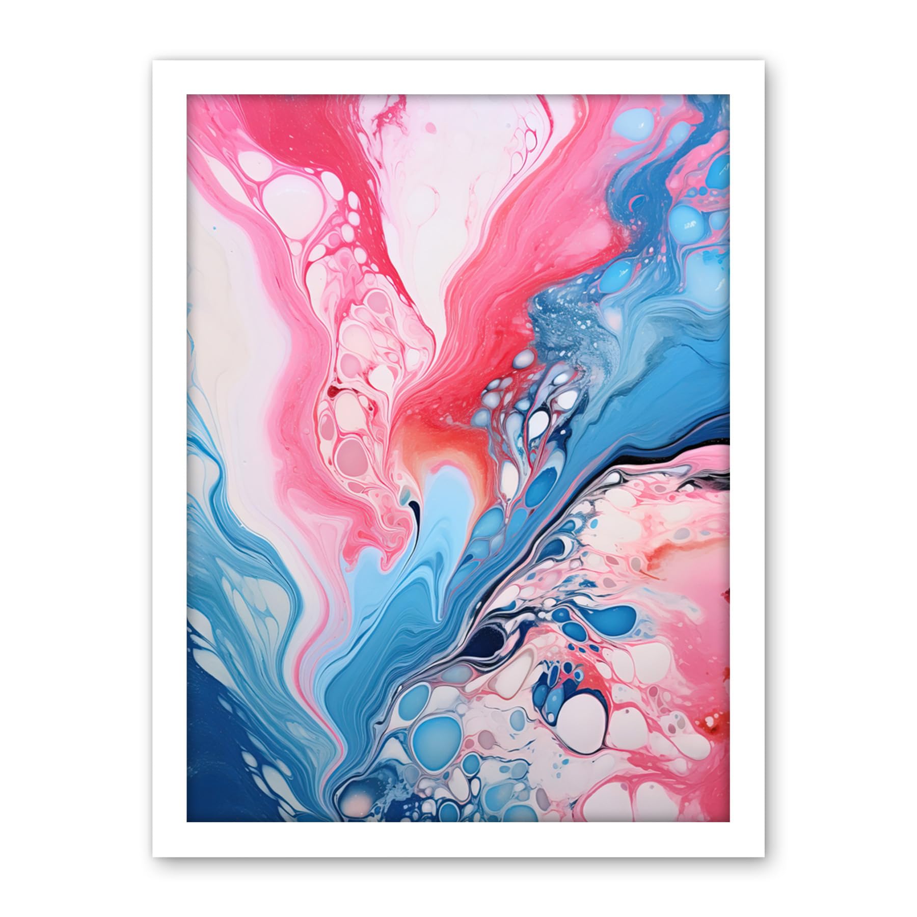 Artery8 Fluid Paint Acrylic Pouring Abstract Artwork Pink Blue Flowing Colours Artwork Framed Wall Art Print 18X24 Inch