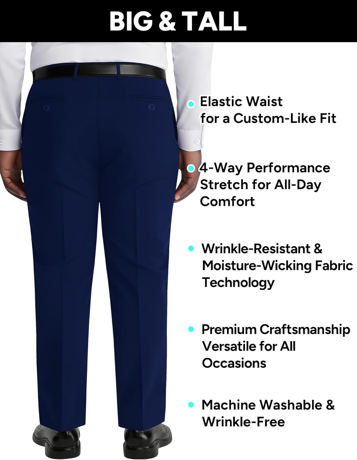 Mens Stretch Dress Pants with Expandable Waist 3 Fits: Slim Fit/Classic Straight/Big & Tall - Image 4