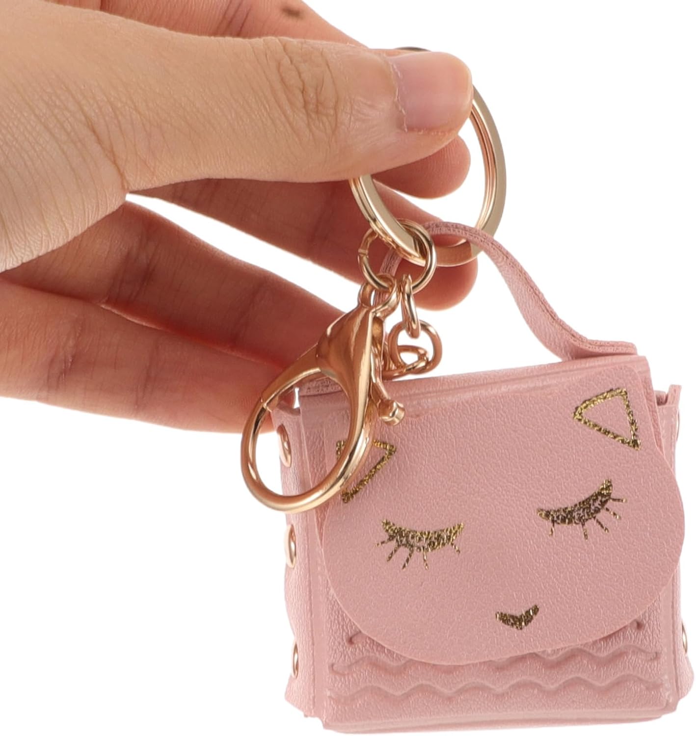 Yardwe Cartoon Cat Keychain Coin Purse Mini Wallet with Key Ring Pink for Small Hanging Accessory