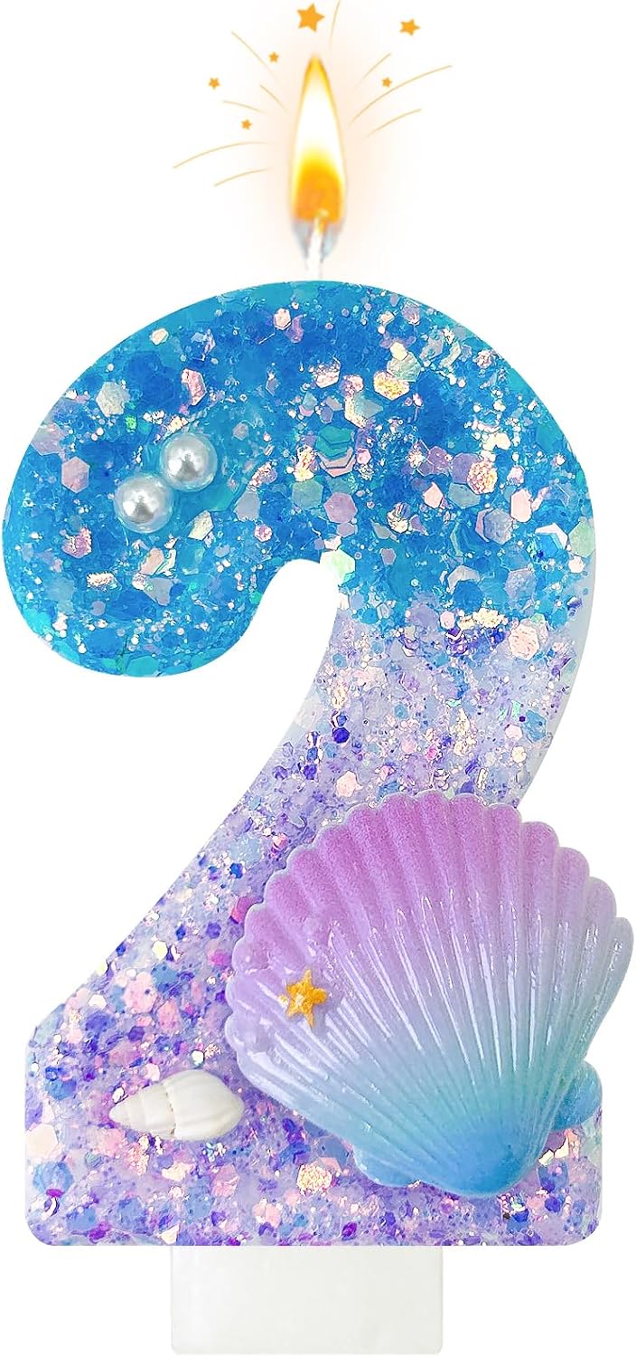 Blue and Purple Birthday Candles, 1th Birthday Cake Decoration, Cupcake Candles，Suitable for Mermaid Theme Party Cake Decoration (1)