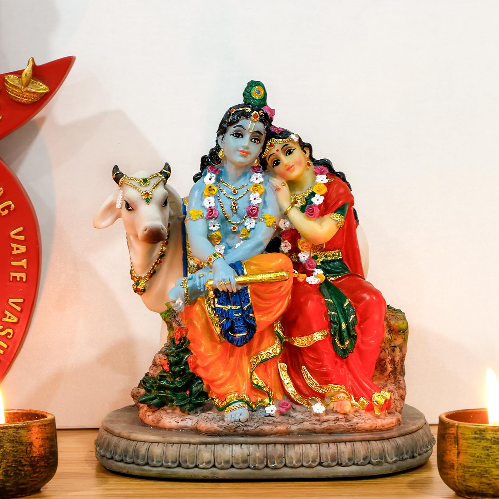 Statua del dio indù Radha Krishna, 16,8 cm di altezza, idolo indiano, regalo di nozze per San Valentino, per indiani, puja, articolo Pooja Diwali, regali per casa, ufficio, altare, tempio, mandir yoga