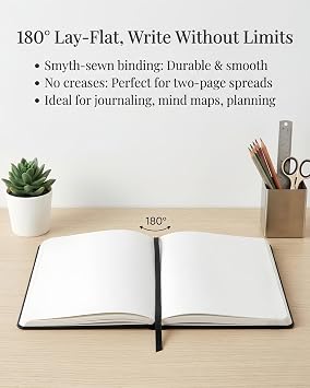 Bullet Dotted Journal Notebook, 160 Pages, A5 Medium Size (14.2 x 20.3cm), Leather Hardcover, 100 GSM Thick Paper for Bullet Journaling, Planning, Tracking (Black)