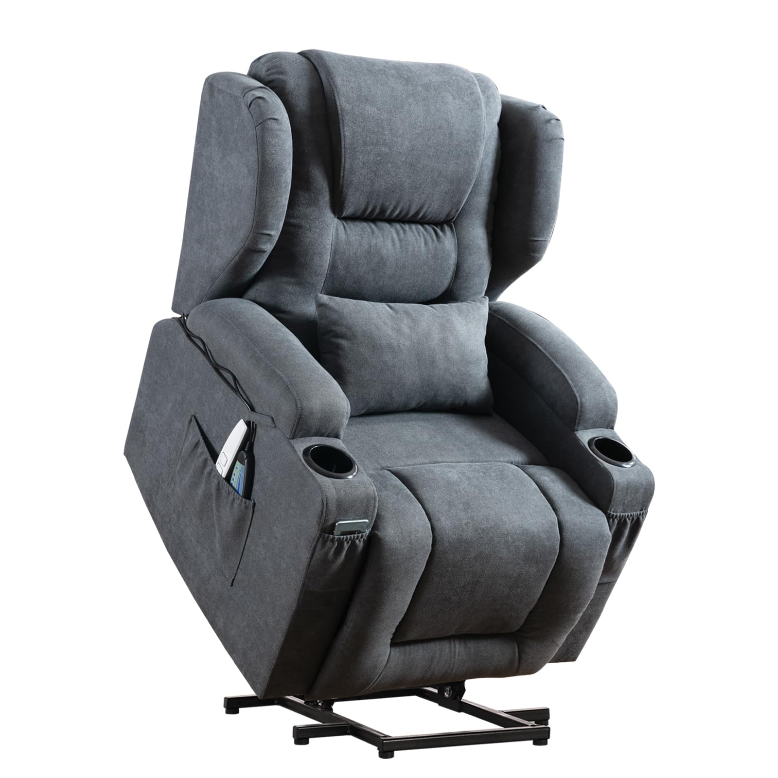 SAMERY Power Recliner Chair with Massage and Heat Fabric Electric Reclining Ergonomic Lounge Sofa Lift Chair for Elderly/Adult/Pregnant with USB Port, Pockets & Lumbar Pillow Living Room