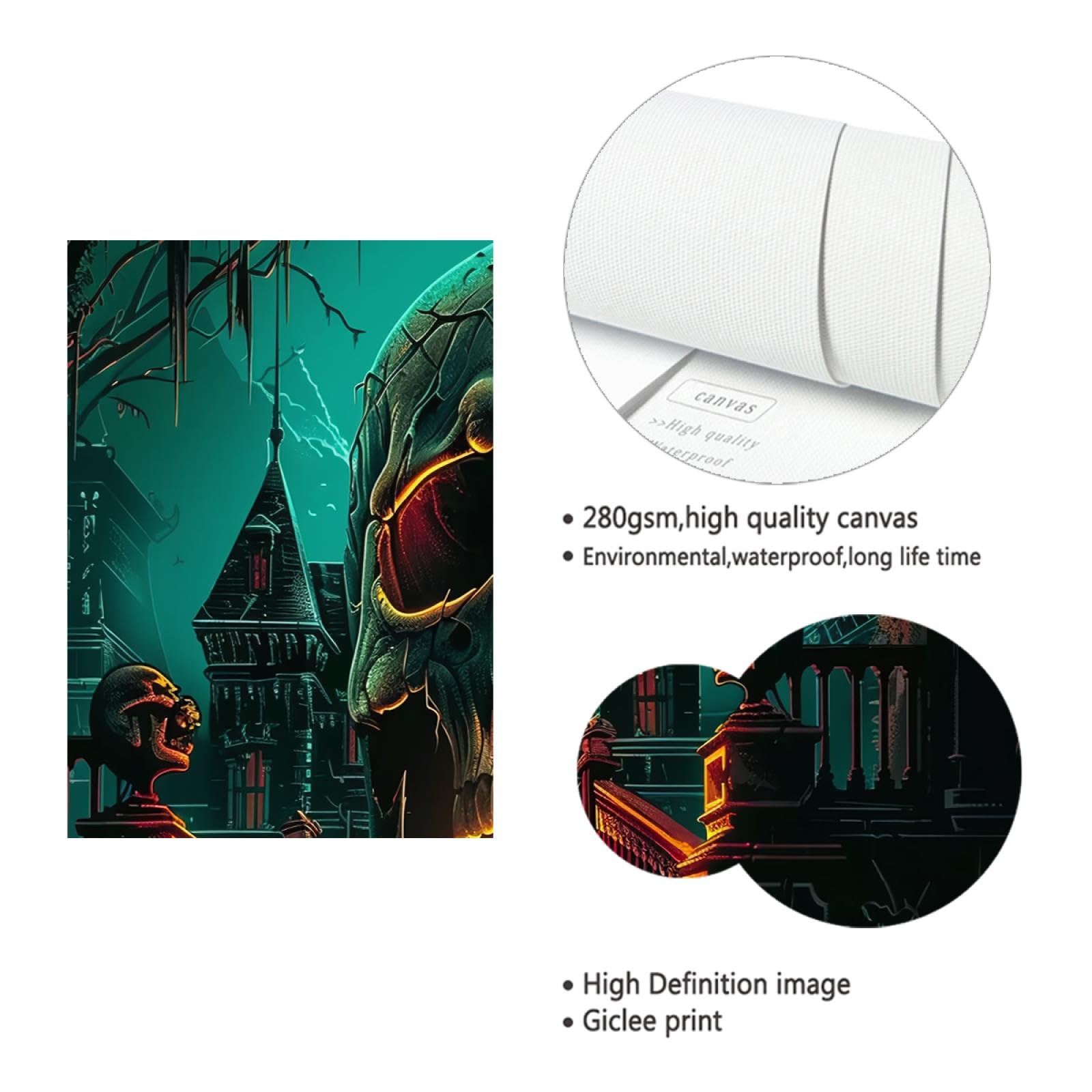 Via Vela Gothique Halloween Art Impression sur toile Dark Horror Crâne Château Scène de nuit Affiche Peinture Art mural pour Salon Chambre à coucher Décoration intérieure 55x95cm Cadre intérieur