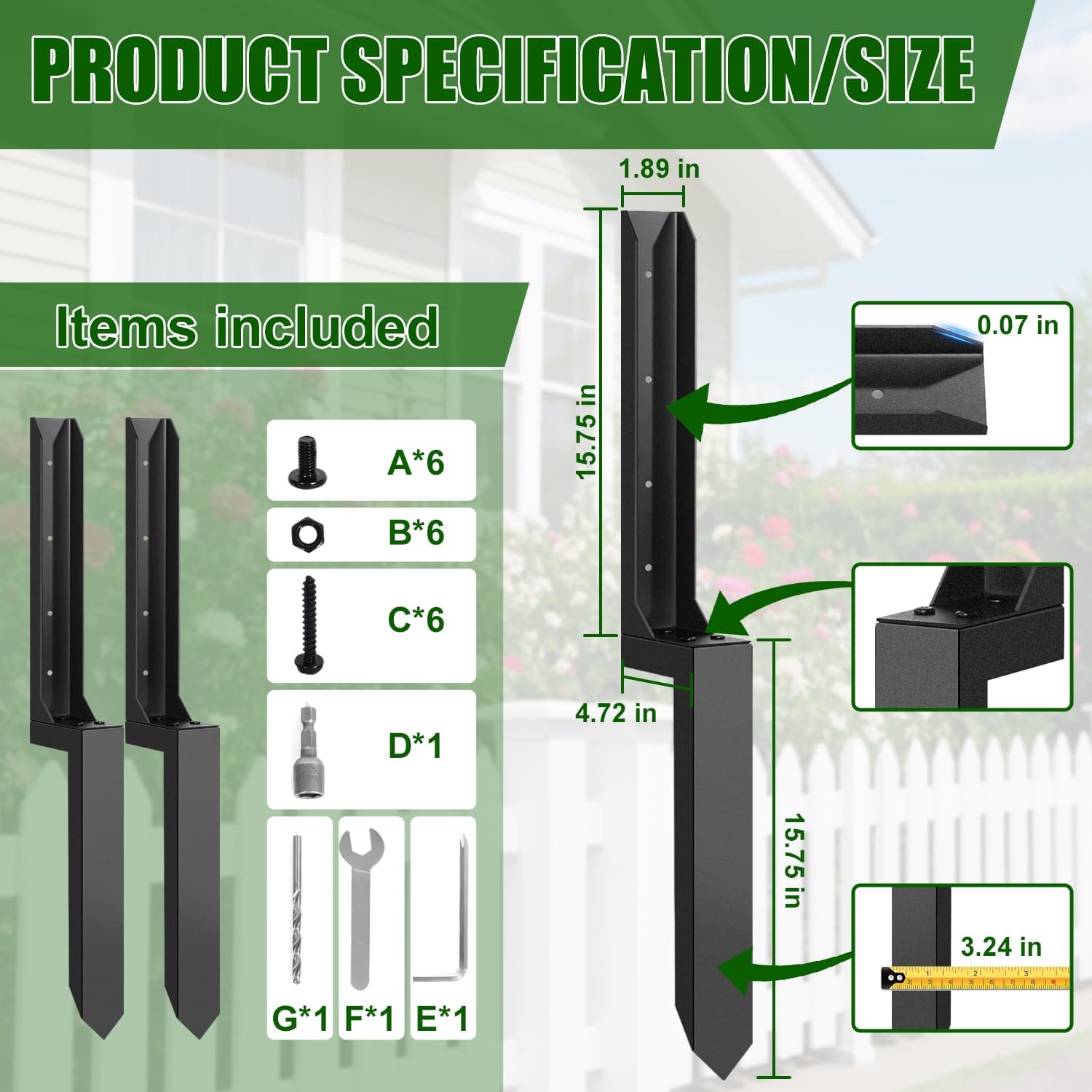 2 Pcs Fence Post Repair Kit – Heavy Duty Metal Ground Stakes for Wood Post Support, Fix Tilted or Broken Fence Posts – Durable Anchor Stabilizer for Outdoor Garden, Yard, and Farm Fencing