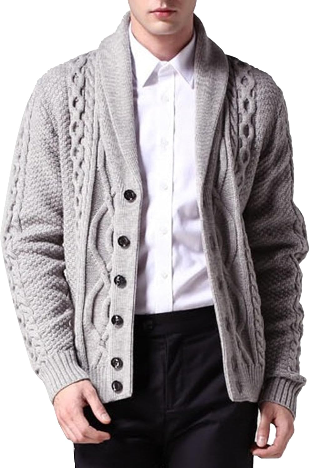 Men's Cardigan Sweaters Slim Fit Cable Knit Button Sweaters Casual Long Sleeve Knitted Ribbed Cardigans