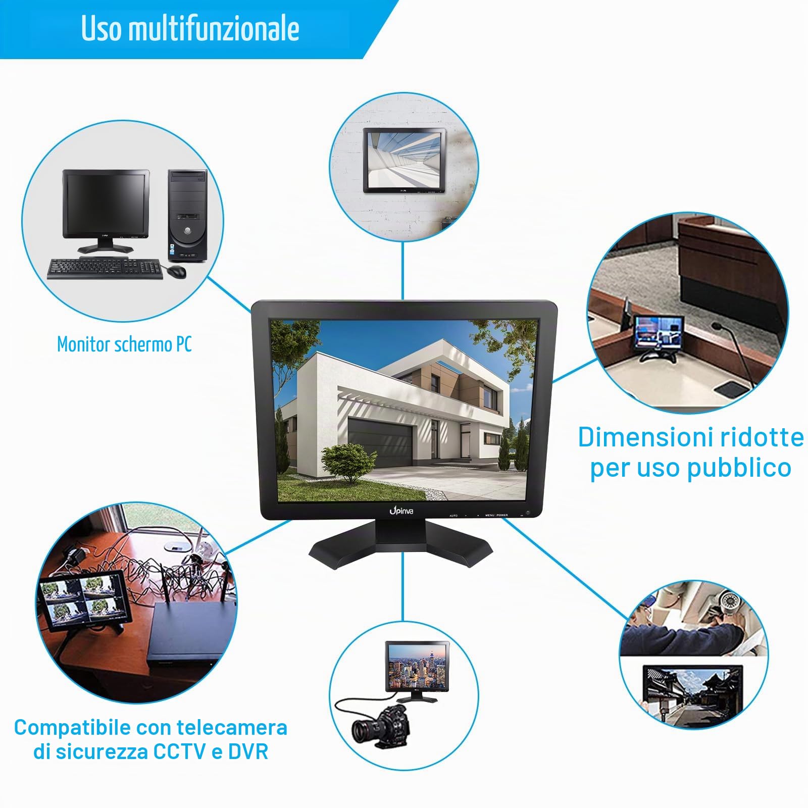 15 pollici Monitor CCTV Display Sicurezza Schermo telecamera di sicurezza Multifunzione HDMI AV BNC VGA Ingresso interfaccia USB monitor del computer Risoluzione 1024X768