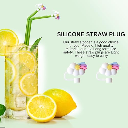 Miniatura 3 de 2 tapas de paja para popotes reutilizables, protector de paja en forma de nube, tapones de silicona reutilizables con forma de nube (nube arcoíris)