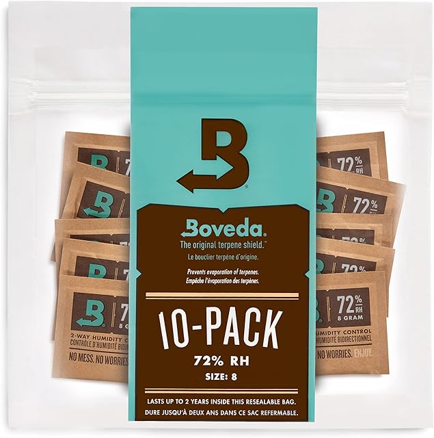 Boveda 72% RH 2-Way Humidity Control  Restores & Maintains Humidity  All In One Solution For Humidification- Patented Technology for Cigar Humidors  Convenient & Versatile - 10 Count Resealable Bag