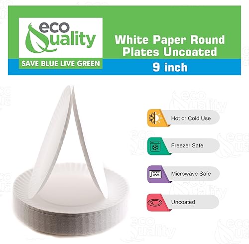 Miniatura 3 de EcoQuality 1000 unidades Platos de papel desechables blancos resistentes de 9 pulgadas, perfectos para fiestas, barbacoas, catering, oficina,