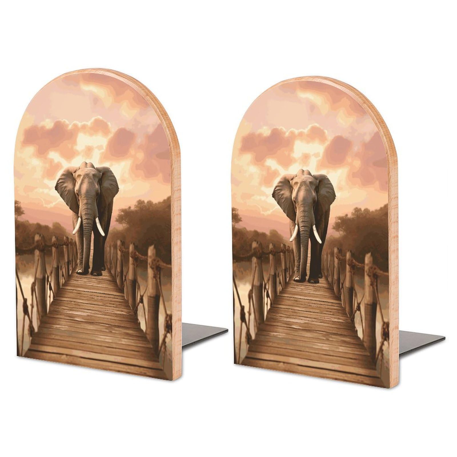 Serre-livres éléphant en hêtre et métal de 17 cm pour l'organisation de bureau