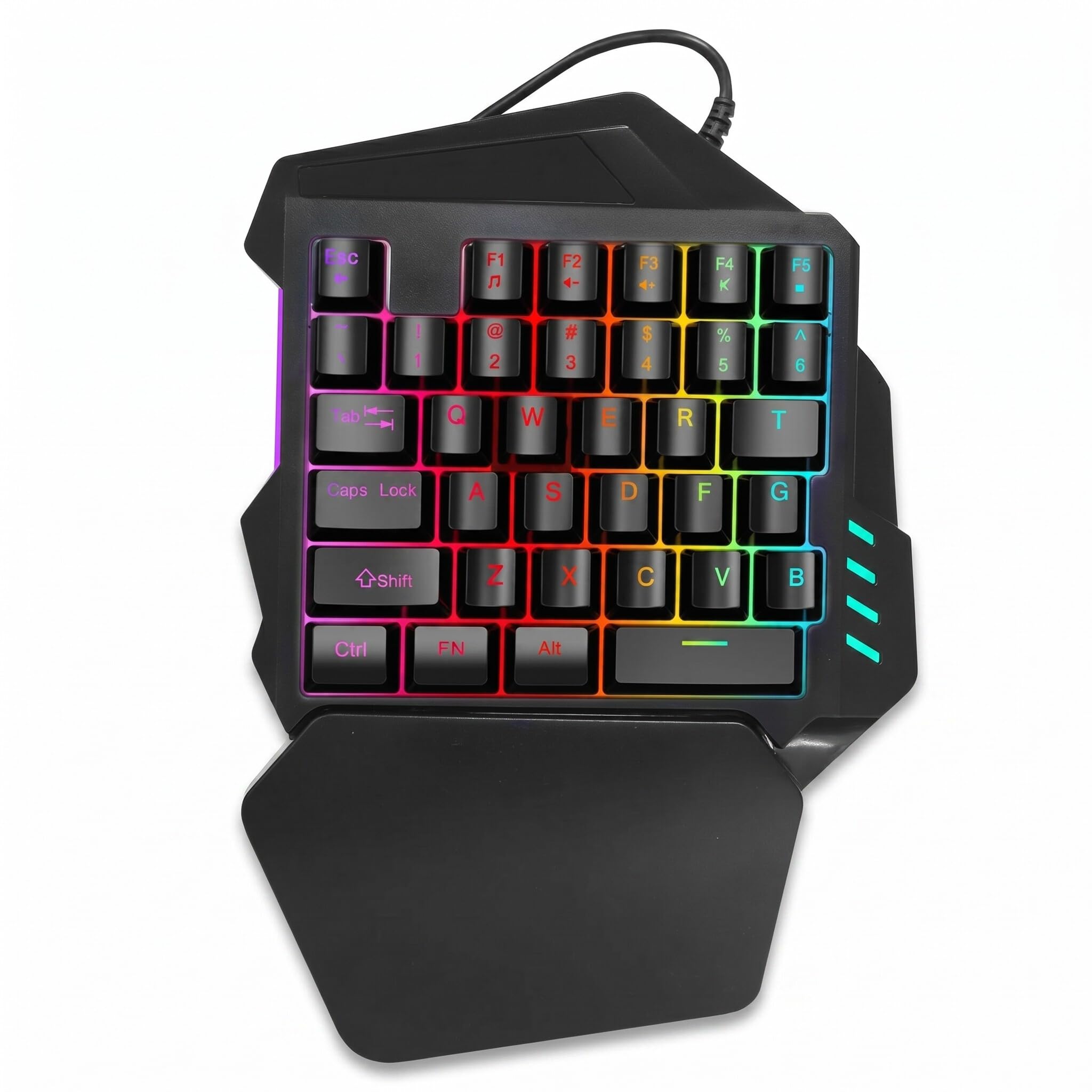 Topiky Einhand-Gaming-Tastatur, Einhand-Minitastatur 35 Tasten mit FN-Tasten/Atemlicht/USB 2.0