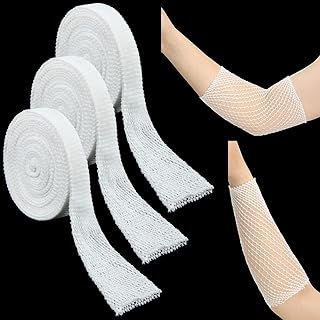3 Rolls 19.69 Yards Long Size 4 Elastic Net Wound Dressing Net Tubular Bandage Mesh Tubing Stockinette Tubular Gauze Fix Breathable Bandage Retainer for Adults Wrist Forearm Elbow Knee Ankle Kids Leg