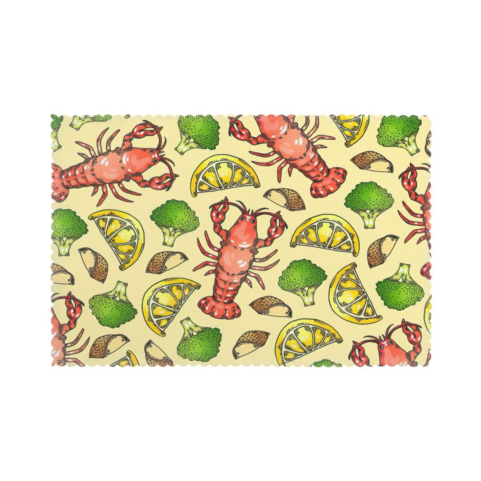 Lobster and Lemon Print Placemats for Dining Table Set of 6 12x18 Inch Table Mats for Party Kitchen Dining.