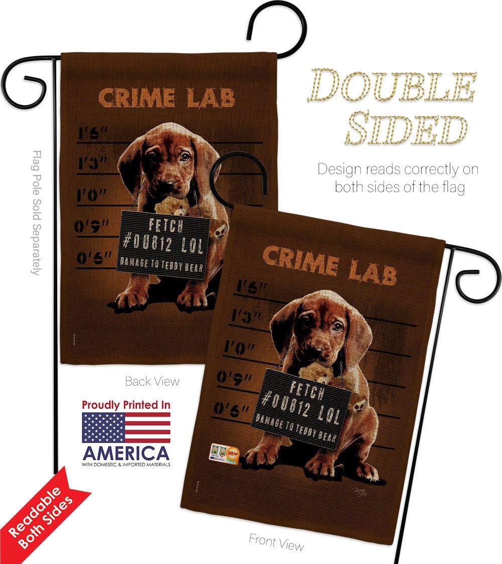 Crime Lab Burlap Garden Flag Set Wall Holder Animals Dog Puppy Spoiled Paw Canine Fur Pet Nature Farm Animal Creature Small Decorative Gift Yard House Banner Double-Sided Made In USA 13 X 18.5