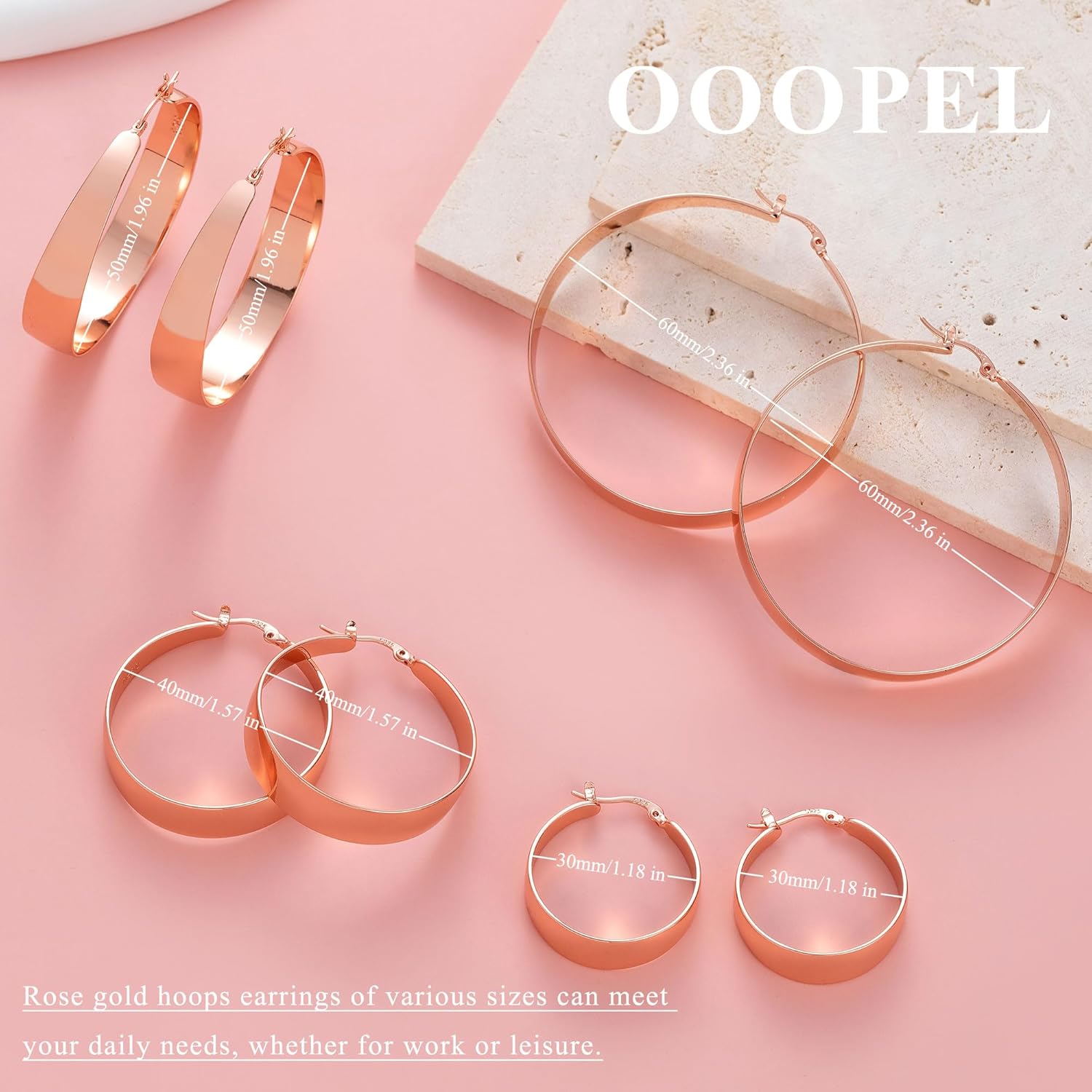 OOOPEL 10mm Wide 925 Sterling Silver Hoops Earrings for Women, 14K Real Gold Plated Hoop Earrings for Women Hypoallergenic Lightweight Oversize Big Gold Hoop Earrings Jewelry Gifts 30/40/50/60MM - Image 7