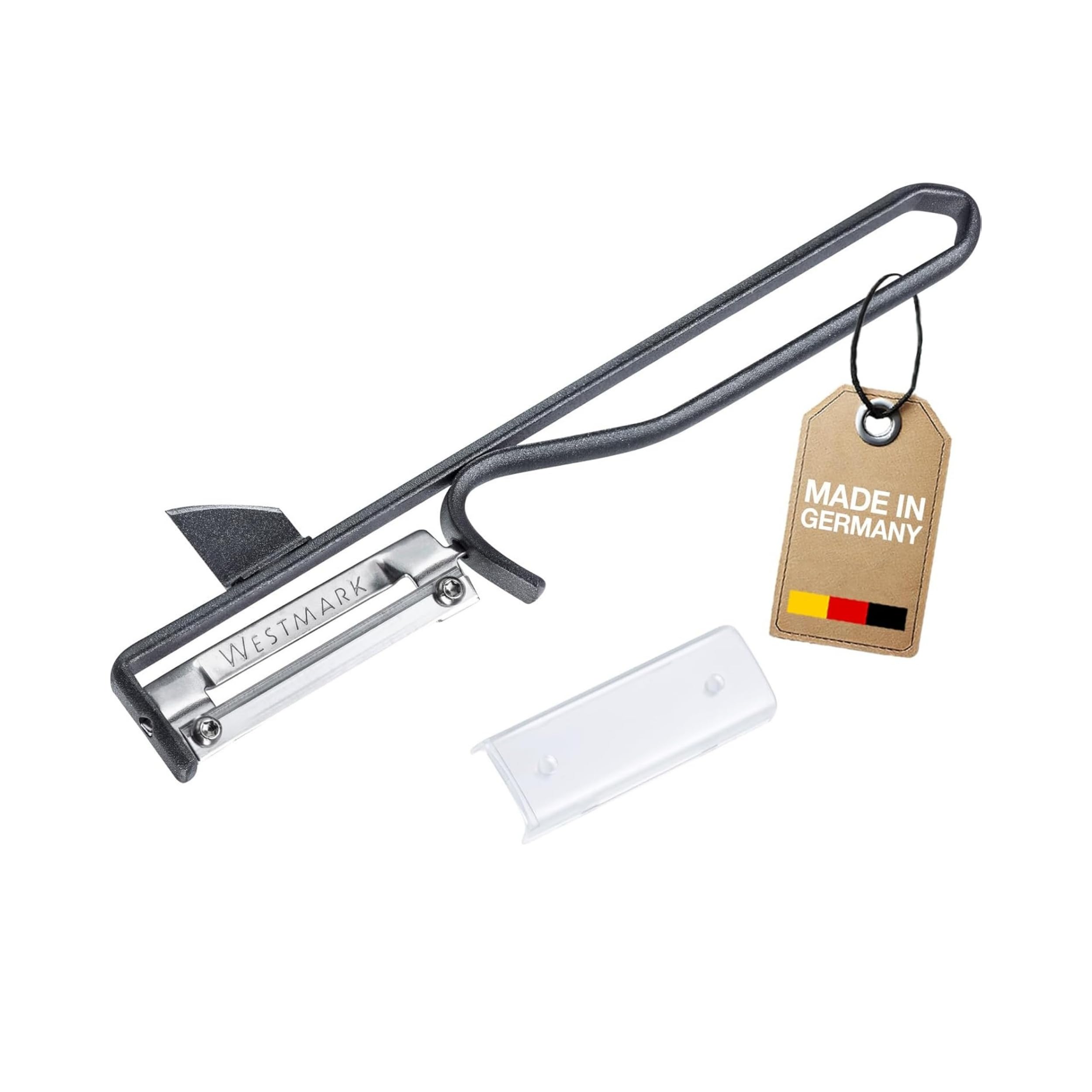 Westmark Sparschäler, 1 Stk. – Ergonomischer Kartoffelschäler aus Edelstahl – Universalschäler für Gemüse & Obst – Anthrazit, 15,7 x 4 cm