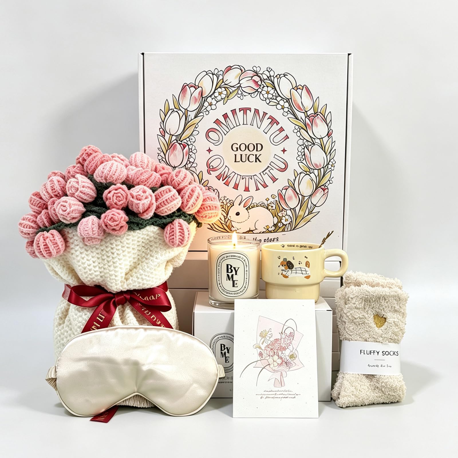 Crochet Flower Blanket Gift Basket - Women's Care Package -1