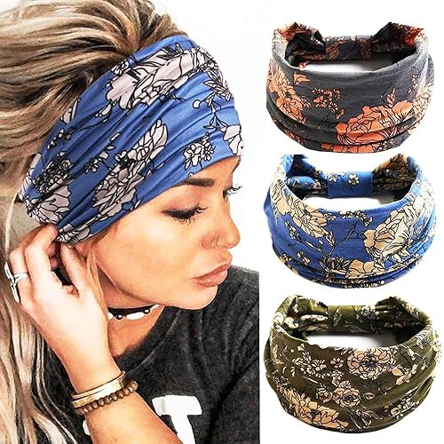 Gortin - Bandas elásticas para el pelo tipo semi-turbante con nudo, estilo bohemio, de tela estampada de leopardo, para mujeres y niñas, 3 unidades