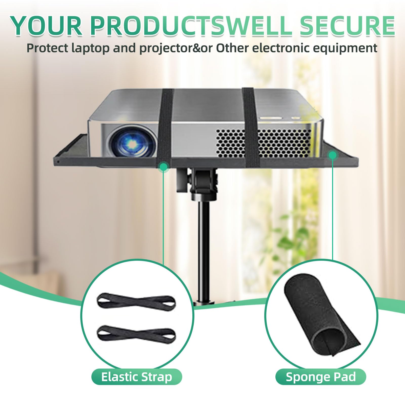 Support Projecteur avec roulettes, support de sol pour tablette avec bande élastique, hauteur réglable de 60 cm à 120 cm, trépied polyvalent