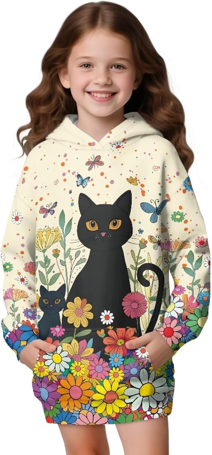 Child Graphic Sweaters & Hoodies Long Pullover Hoodie with Pocket Novelty Tops