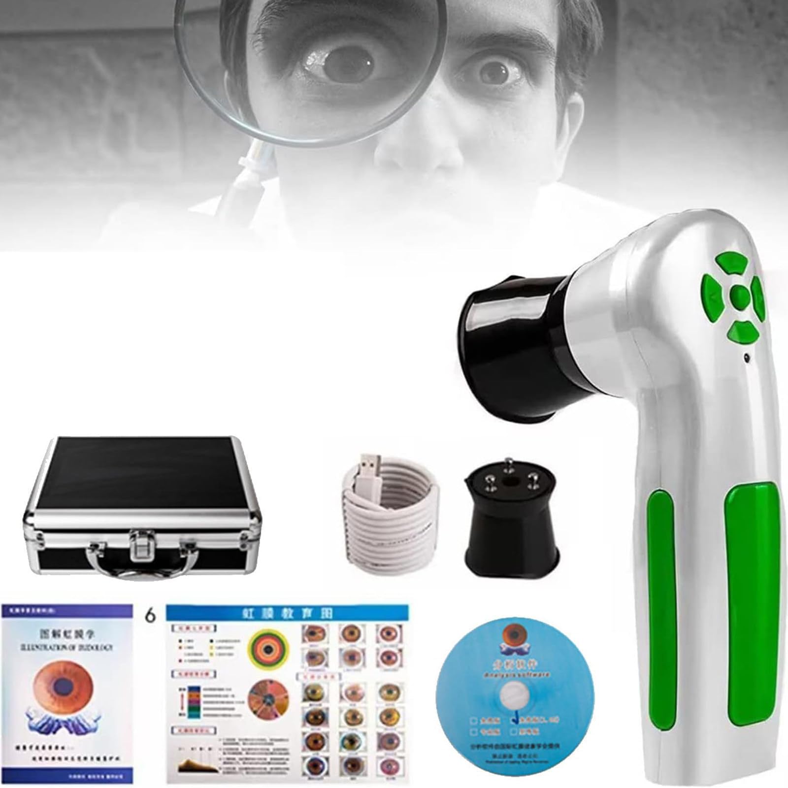 Iriscopio Digital de 12 MP, cámara de Iris, cámara de iridología Ocular, cámara Ocular de diagnóstico, Software de análisis sin Controlador, iriscopio USB CCD de Alta resolución