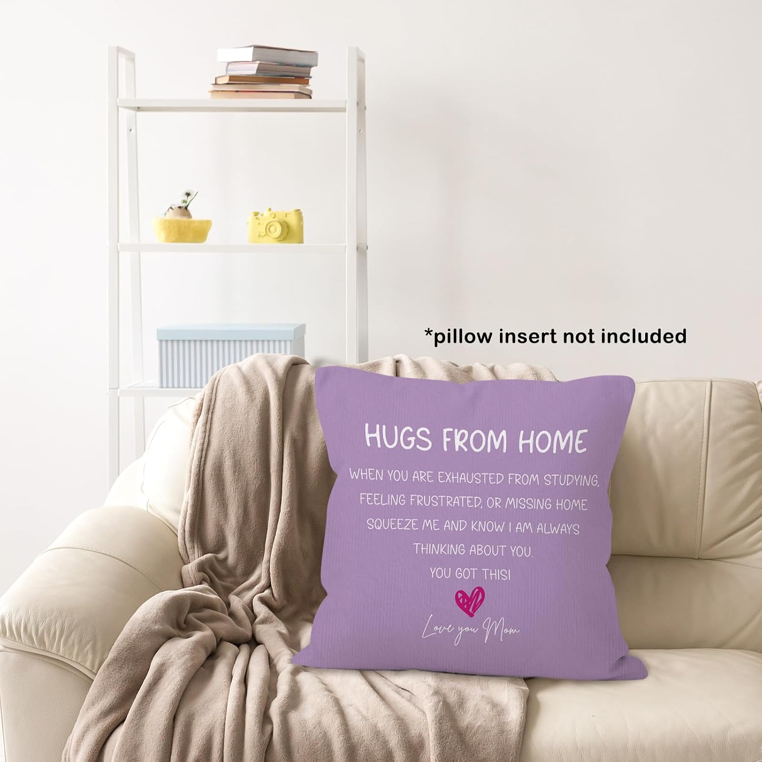 Purple Hugs from Home Dorm Throw Pillow Covers 20x20, Back to School Decor Pillow Cases Gifts for Classroom Teens Dorm Room Bedroom, Freshman College Square Pillowcases for Couch Bed Sofa image 5