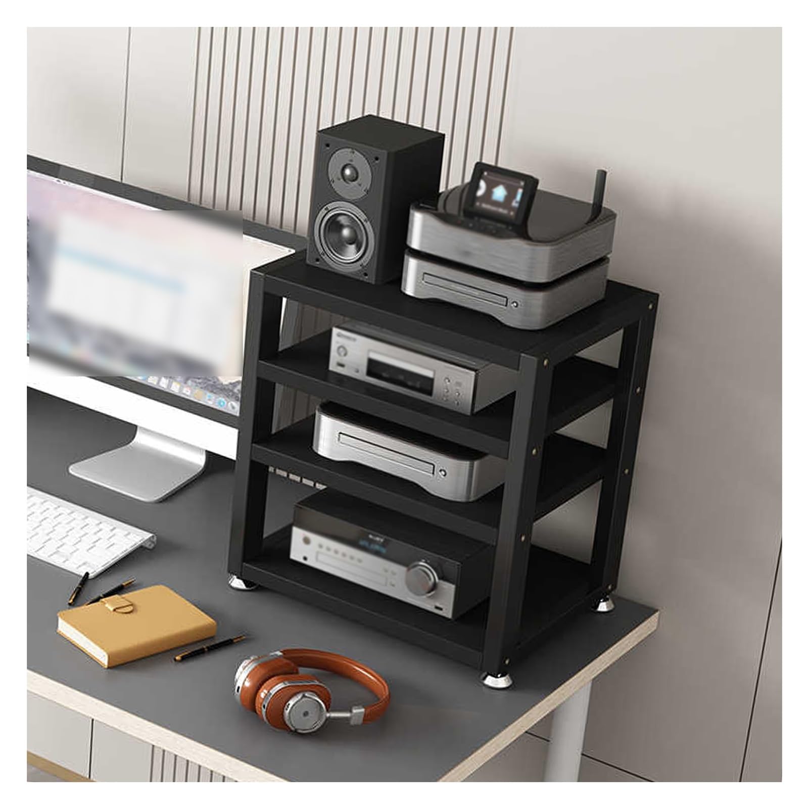 Stojak na audio, stojak na nośniki audio, stojak na multimedia, stojak na media Av 4-poziomowy, stojak na odtwarzacz DVD, półka Av, na konsole do gier, gramofon, odtwarzacz płyt audio