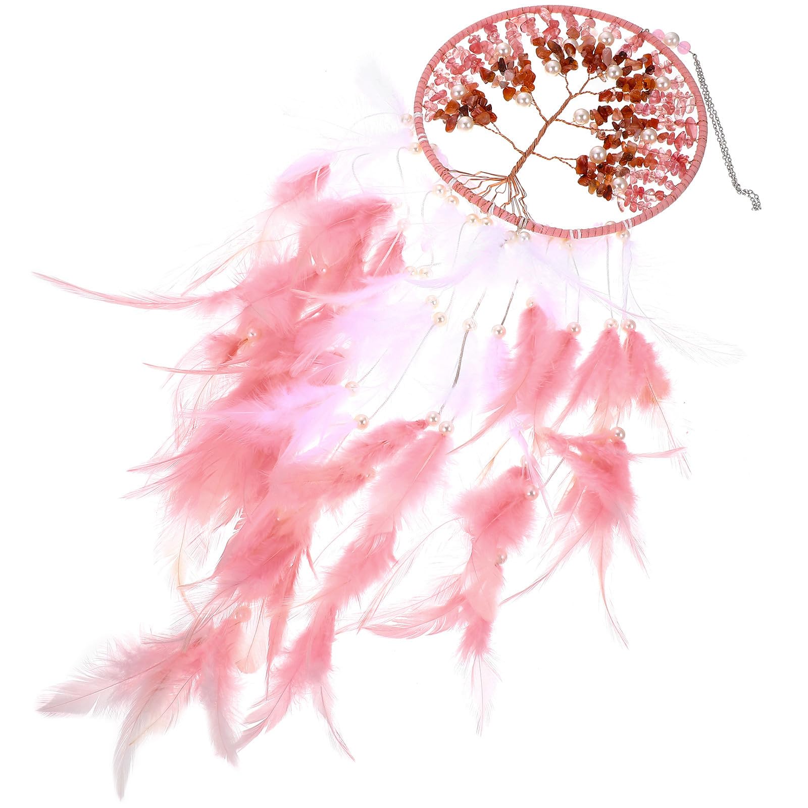 Attrape-rêves unique en cristal et plumage rose de haute qualité pour salon