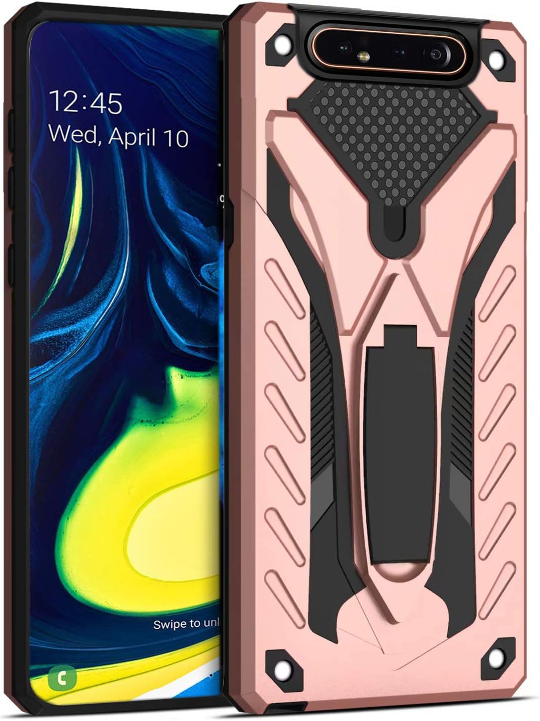 Galaxy A80 Case, Galaxy A90 Case,Full Body Protective Silicone Gel Personalised Phone Case with A Kickstand Holder for Samsung Galaxy A80/A90 (Rose Gold)