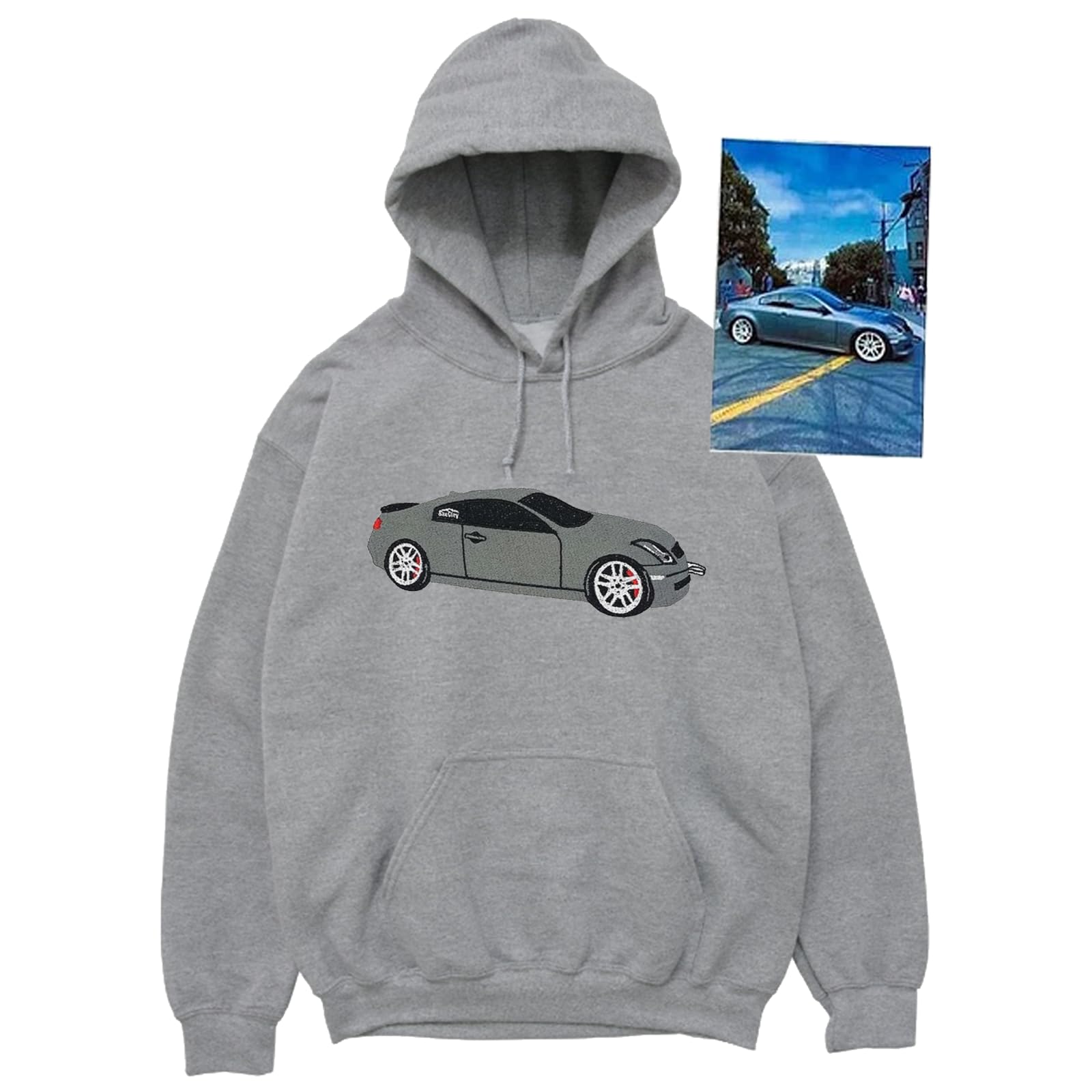 TupetcsCustom Embroidered Car Sweatshirt or Hoodie with Names On Sleeve, Design Your Own from Photo, Personalized Gifts for Boyfriend Girlfriend Women Men Dad Mom Him Her