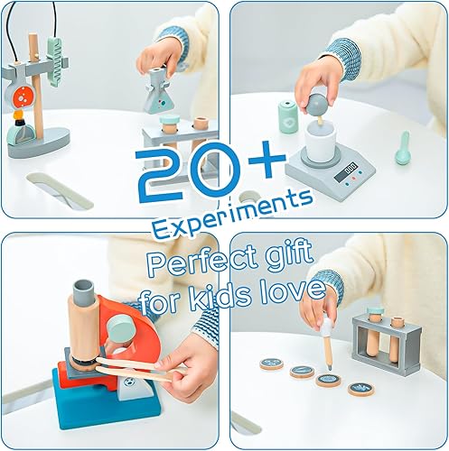 Miniatura 8 de UMU® Kit de experimento científico de madera para niños, disfraz de médico para niños de 3 a 5 años, disfraz de científico y juguetes de juego de