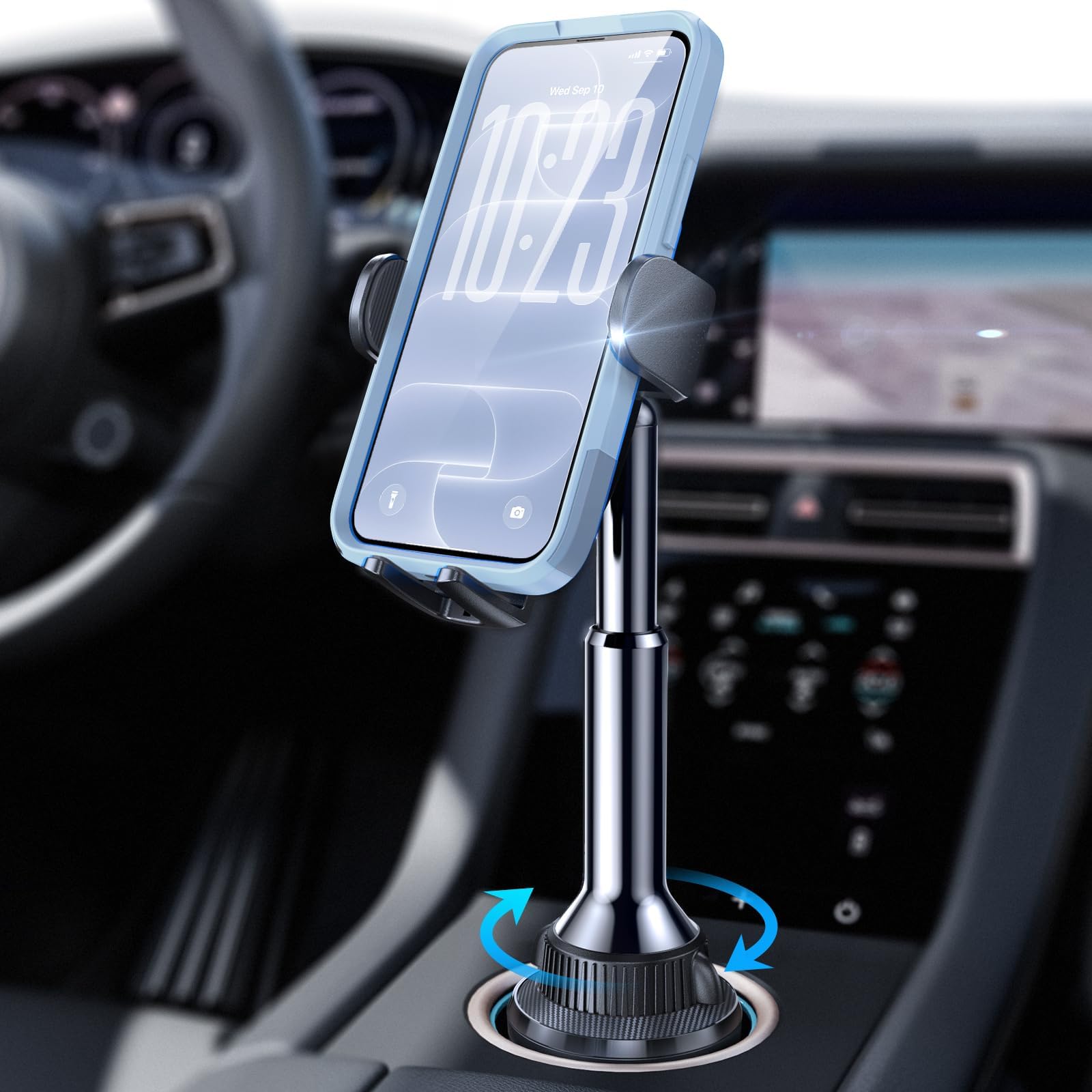 LISEN Cup Phone Holder for Car [No Shaking] Cell Phone Cup Holder for Car, Phone Mount One-Step Height Adjust Universal 360° Adjustable for iPhone 18 Pro Max 17 16 15 14 Samsung All 4-7'' Phone