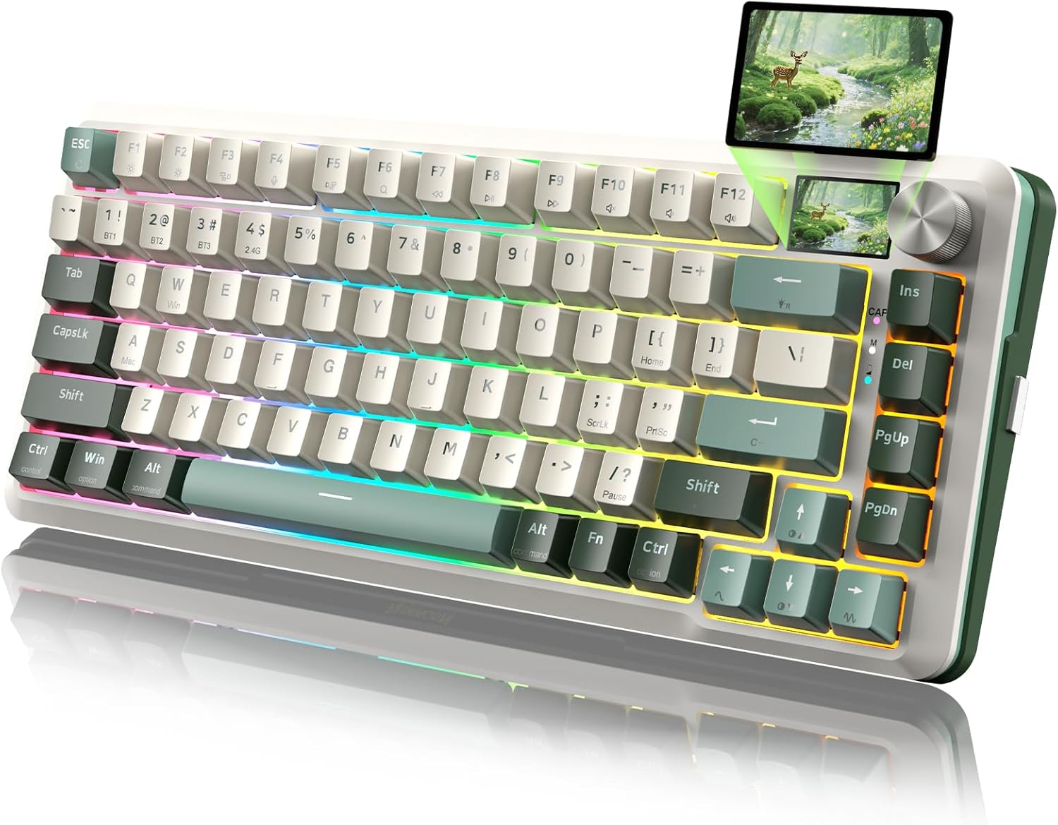 Redragon K708 Pro Wireless Mechanical Gaming Keyboard – Gasket-Mounted RGB Backlit, 81 Customizable Keys, 3-Mode (2.4G/Bluetooth/USB), Hot-Swap Pre-Lubed Switches, Screen & Control Knob – White Green Redragon K708 Pro Wireless Mechanical Gaming Keyboard – Gasket-Mounted RGB Backlit, 81 Customizable Keys, 3-Mode (2.4G/Bluetooth/USB), Hot-Swap Pre-Lubed Switches, Screen & Control Knob – White Green