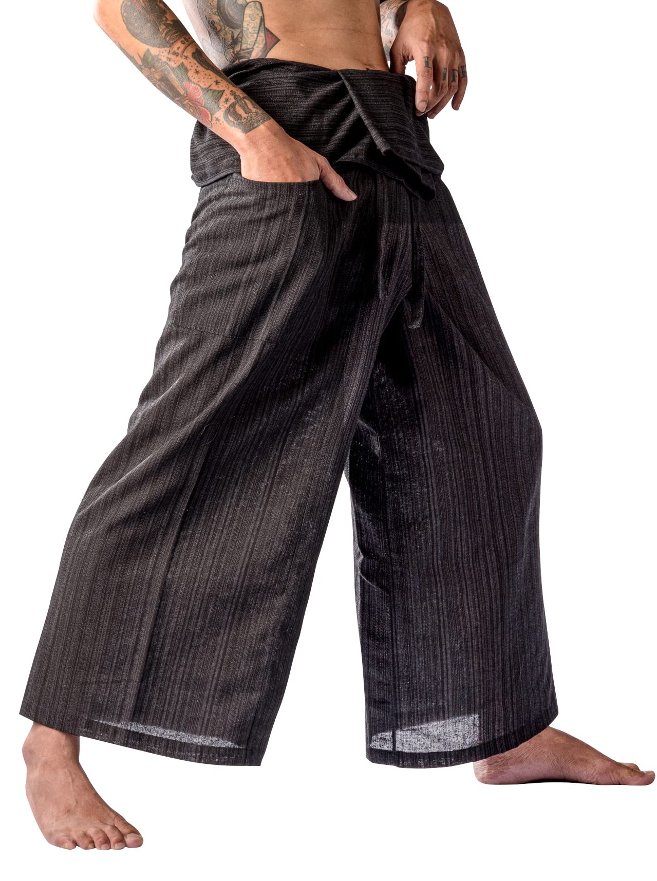 GABUR LannaPremium Thai Fisherman Pants — Hakuma Pants for Men/Women Yoga Pants 2 Tone — Martial Arts Pants (Black)