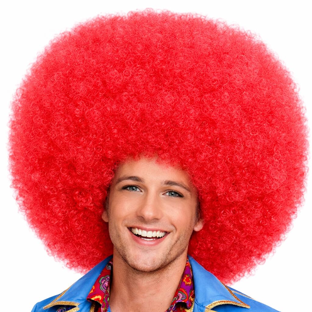 Hatstar XL Afro Wig Kraushaar Curly Head Wig Rasta Afro Wig Costume Hippie Accessory for Carnival and Fancy Dress Red
